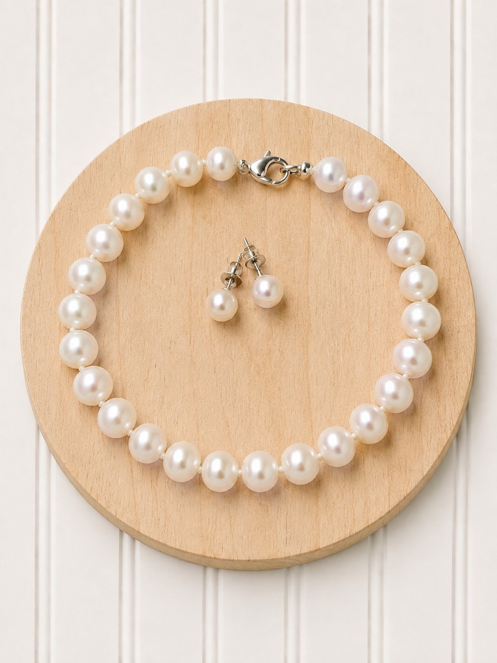 Classic White Pearl Necklace and Earrings Set